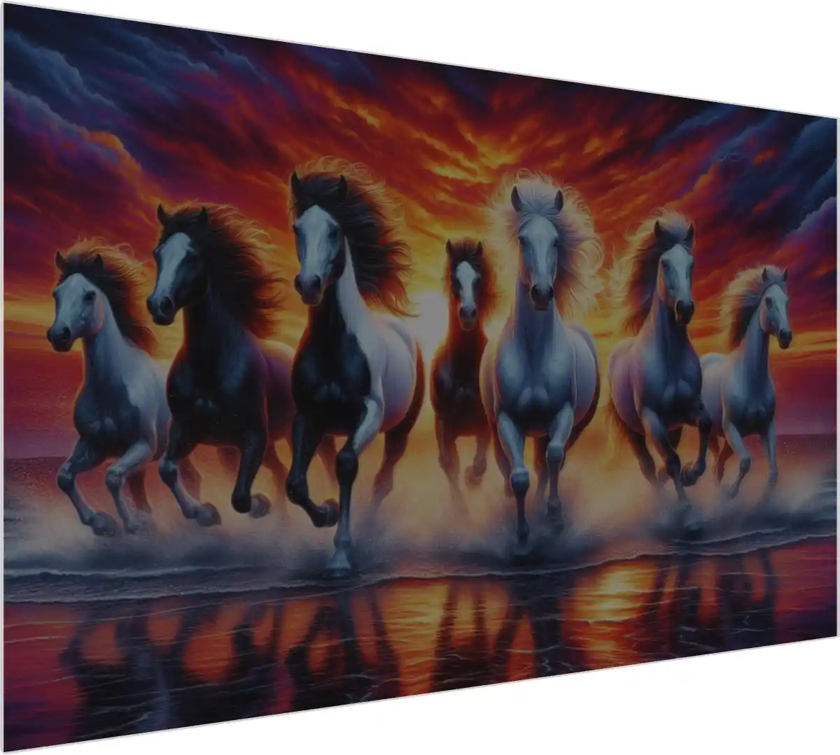 Golden Light Seven Running Horses — acrylic preview | PrintPosters.in